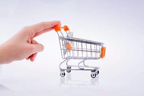 Hand holding a Cart on a white background