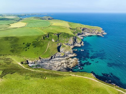 Aerial view of the coastline at Port Isaac