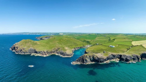 Aerial panorama of the coastline at Port Quin