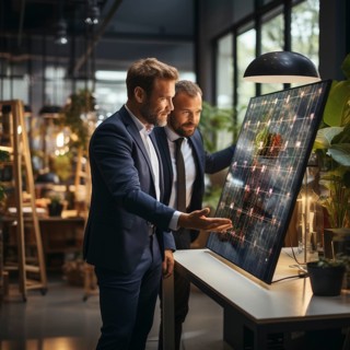 Engineer and businessman develop and discuss new solar panels