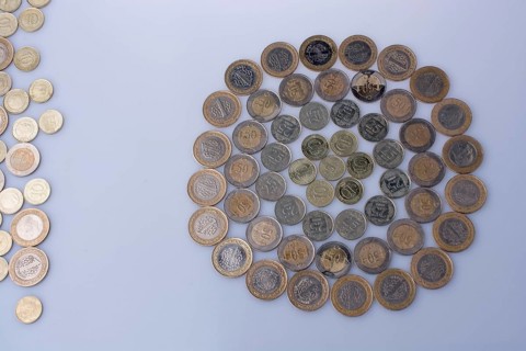 Turkish Lira coins together shape a round circle form on white background