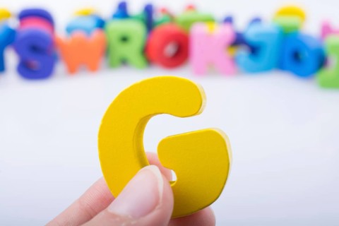 Letter cube of G of Alphabet made of wood