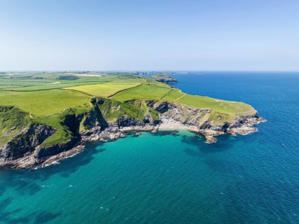 Aerial view of the coastline at Port Isaac
