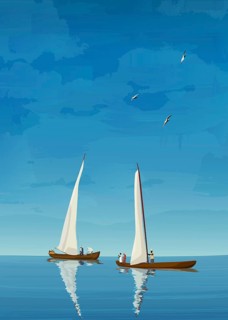 Old sailing ships fishing on the open sea composition