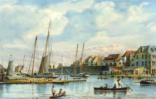 View of Willemstad in Curacao with the entrance to the harbour known as Waaigat