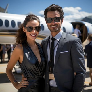Private flying by rich people and business people in their own planes for vacation and luxury and business