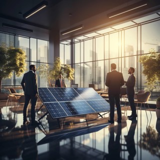 Engineer and businessman develop and discuss new solar panels