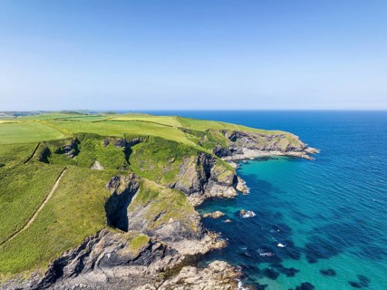 Aerial view of the coastline at Port Isaac