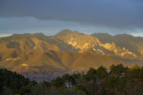 Mountains with marble quarries in the evening light