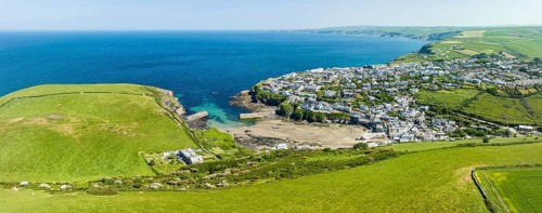 Aerial panorama of Port Isaac