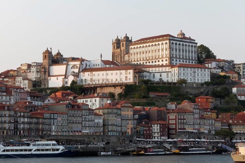 View of historic old town in the evening light