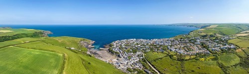 Aerial panorama of Port Isaac