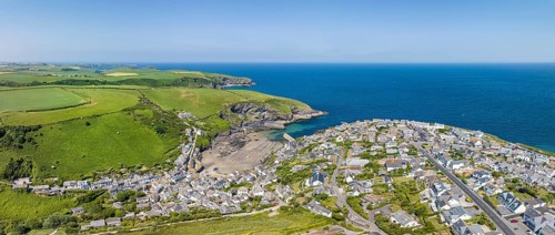 Aerial panorama of Port Isaac