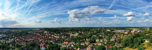 Aerial view of Feuchtwangen with a view of the historic centre of the old town. Feuchtwangen