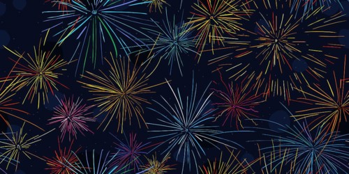 Decorative seamless pattern with colored fireworks