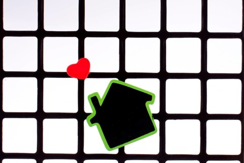Green house on a grill with a few hearts