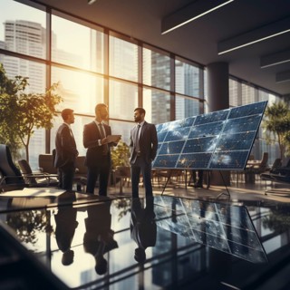 Engineer and businessman develop and discuss new solar panels