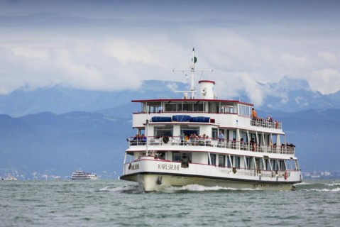 Motor vessel MS Karlsruhe of Lake Constance-Schiffsbetriebe BSB with tourists on Lake Constance