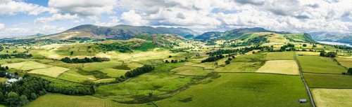 Panorama over Derwent Water from a drone