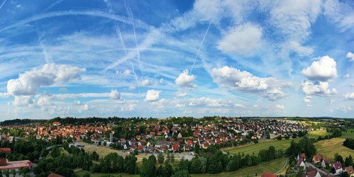 Aerial view of Feuchtwangen with a view of the historic centre of the old town. Feuchtwangen