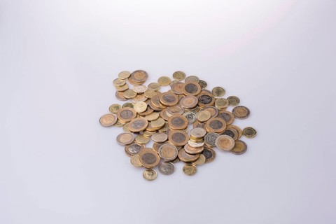 Turkish Lira coins together shape a round circle form on white background