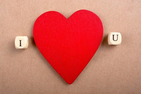 Phrase I Love You Made from Letter Cubes in in hand