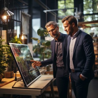 Engineer and businessman develop and discuss new solar panels