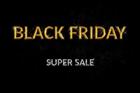 Black Friday Super Sale. Luxury dark textured background silver and golden text lettering. Horizontal banner
