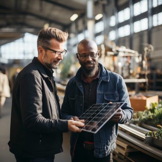 Engineer and businessman develop and discuss new solar panels