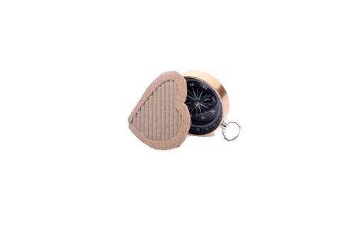 Heart shape paper and compass on a white background