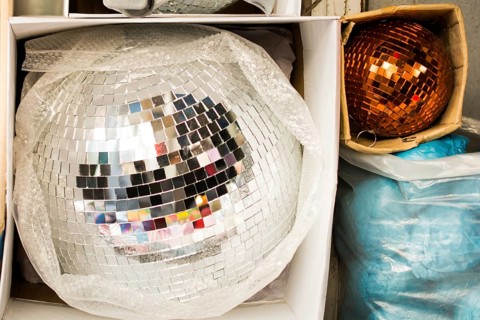 Disco balls with mirror pieces for dancing in a disco club
