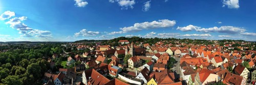 Aerial view of Feuchtwangen with a view of the historic centre of the old town. Feuchtwangen