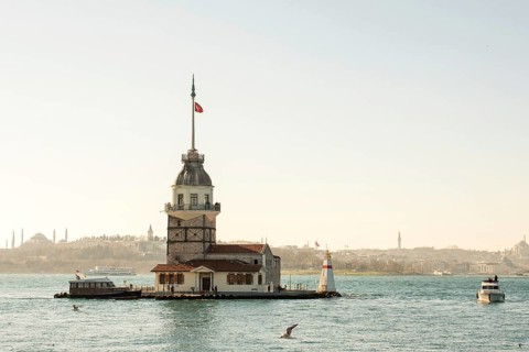 Maidens Tower located in the middle of Bosporus