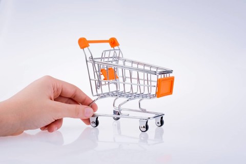 Hand holding a Cart on a white background