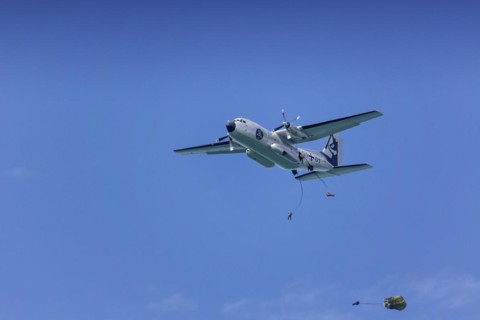 German Armed Forces parachutists during an exercise over Lake Constance