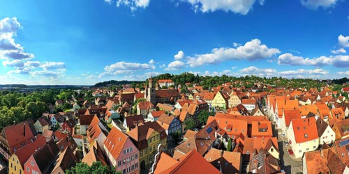 Aerial view of Feuchtwangen with a view of the historic centre of the old town. Feuchtwangen