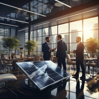 Engineer and businessman develop and discuss new solar panels
