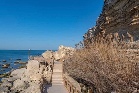 Aktau sandstone cliffs and promenade
