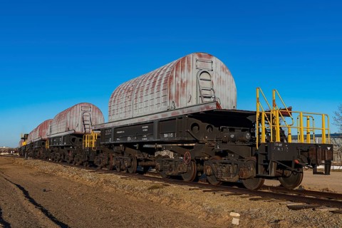 Nuclear waste containers on a train waggon