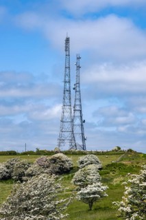 Transmitting radio masts on the North Downs at Reigate Hill Surrey
