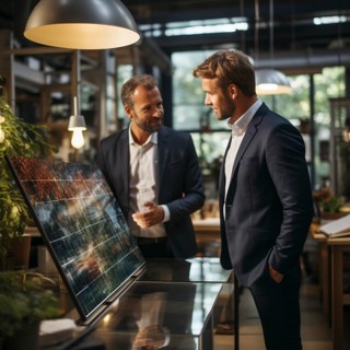 Engineer and businessman develop and discuss new solar panels
