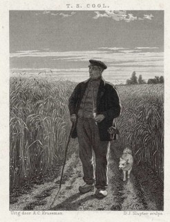 Farmer with a pipe and wooden shoes in a grain field