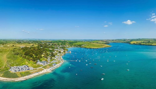 Aerial panorama of the harbour village of Rock on the River Camel