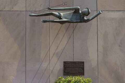 Modern sculpture of Hermes created 1961 by the sculptor Georg Breuninger