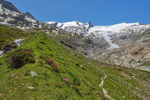 Hiking along the glacier trail in Innergschloess