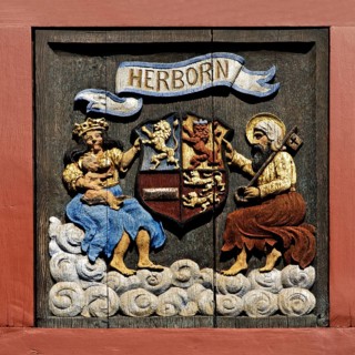 Detail of the surrounding coat of arms frieze on the town hall