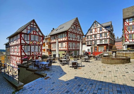 Half-timbered houses on Kornmarkt in the historic old town