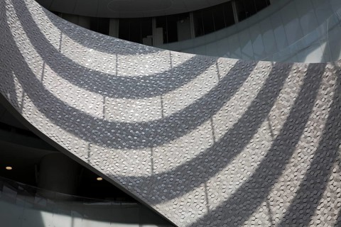 Futuristic atrium with light and shadow