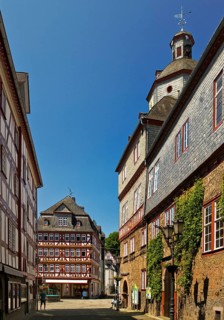 Town hall with half-timbered houses at Buttermarkt