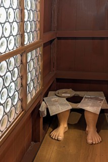 Reconstructed historical dry toilet in a medieval house